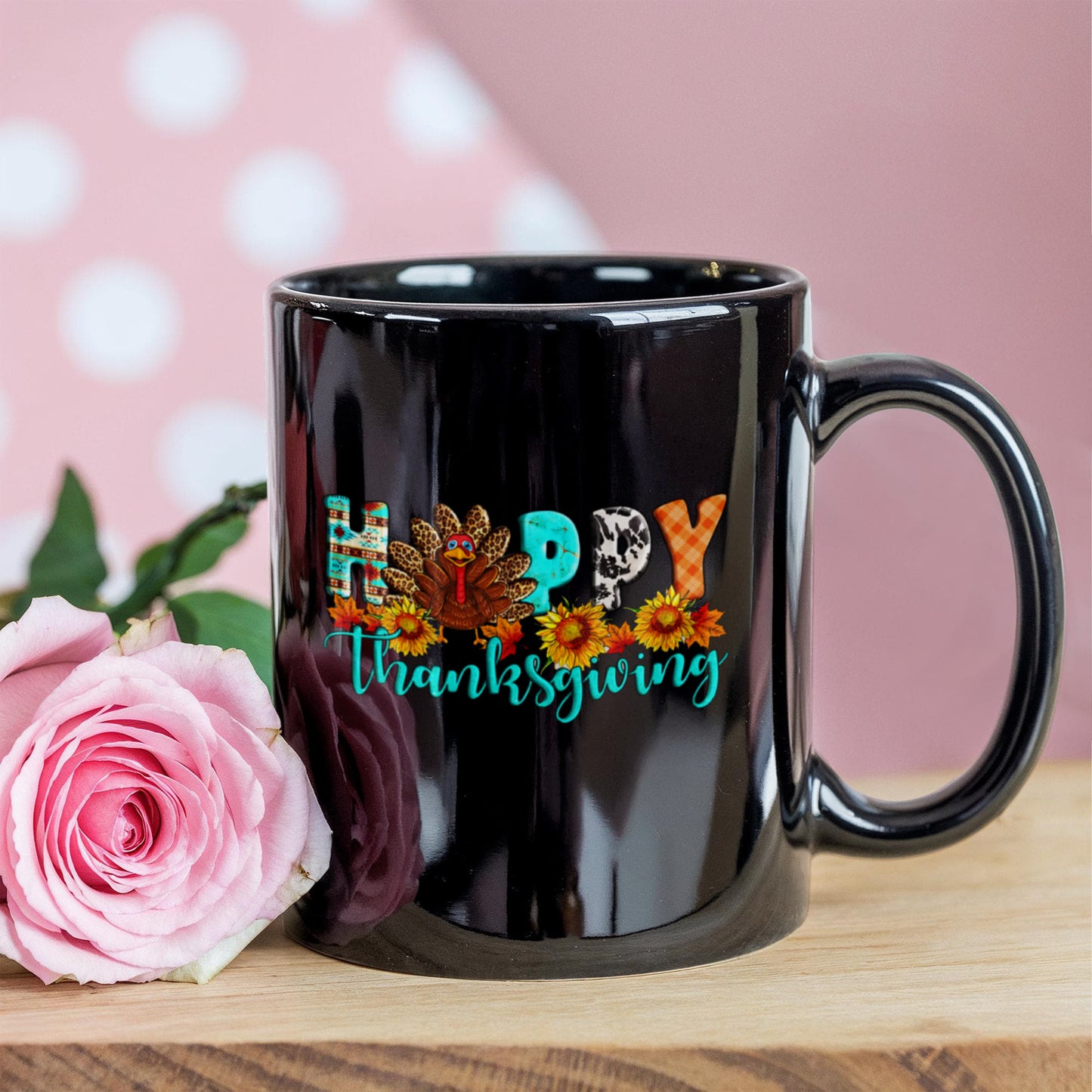 Happy Thanksgiving | Black Ceramic Mug