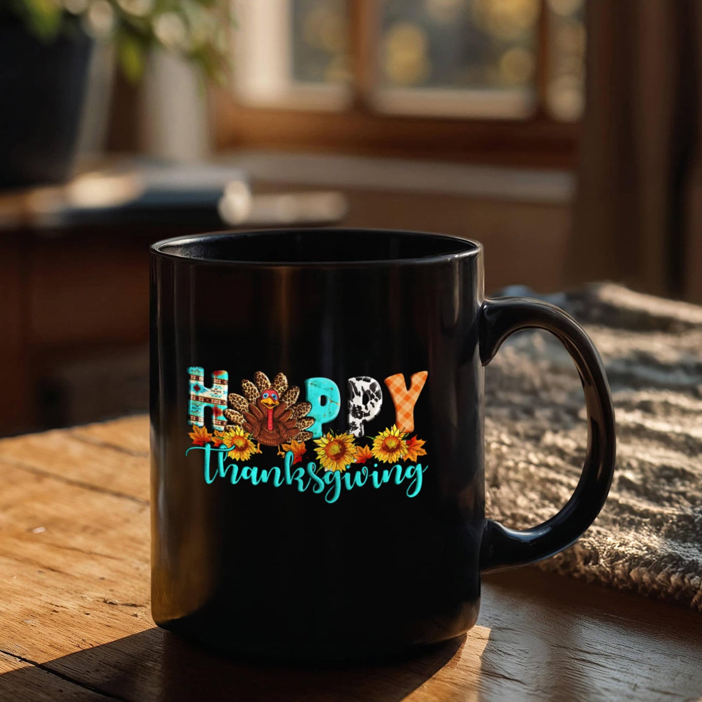 Happy Thanksgiving | Black Ceramic Mug
