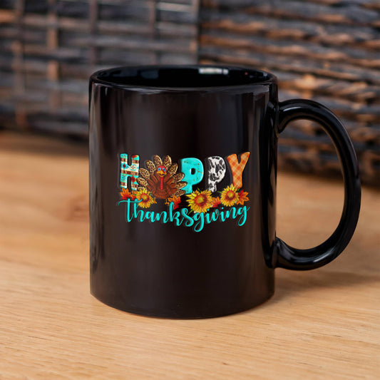 Happy Thanksgiving | Black Ceramic Mug